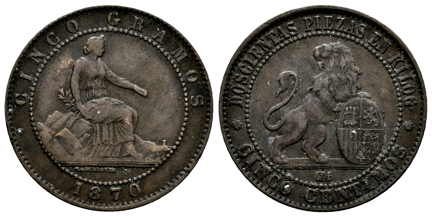 GOBIERNO PROVISIONAL 5 CENTIMOS 1870