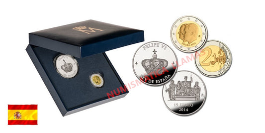 FELIPE VI  ESTUCHE MEDALLA PROCLAMACION (PLATA) + 2 EUROS 2014