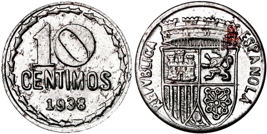 REPRODUCCION; II REPUBLICA 10 CENTIMOS 1938