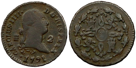 CARLOS IV  2 MARAVEDIS 1791 SEGOVIA