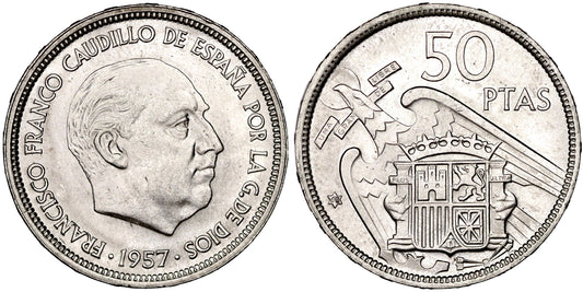 ESTADO ESPAÑOL 50 PESETAS 1957*68 TRUCADA LA ESTRELLA