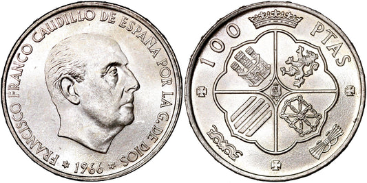 ESTADO ESPAÑOL 100 PTAS 1966*69 TRAZO RECTO ESTRELLA TRUCADA