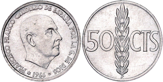 ESTADO ESPAÑOL 50 CENTIMOS 1966*70 TRUCADA LA ESTRELLA