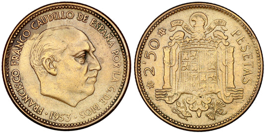 ESTADO ESPAÑOL 2,50 PESETAS 1953*19-71 TRUCADA LA ESTRELLA