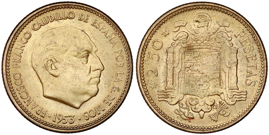 ESTADO ESPAÑOL 2,50 PESETAS 1953*70 TRUCADA LA ESTRELLA