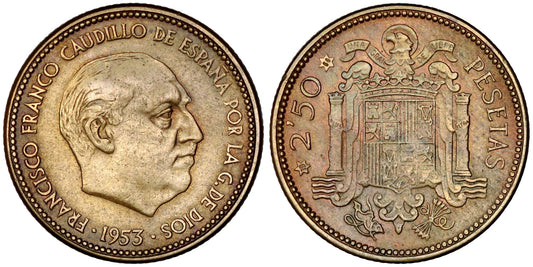 ESTADO ESPAÑOL 2,50 PESETAS 1953*69 TRUCADA LA ESTRELLA