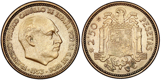 ESTADO ESPAÑOL 2,50 PESETAS 1953*68 TRUCADA LA ESTRELLA
