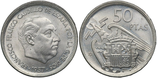 ESTADO ESPAÑOL 50 PESETAS 1957*73 TRUCADA LA ESTRELLA