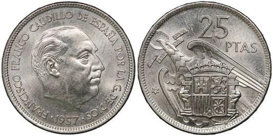 ESTADO ESPAÑOL 25 PESETAS 1957*73 TRUCADA LA ESTRELLA